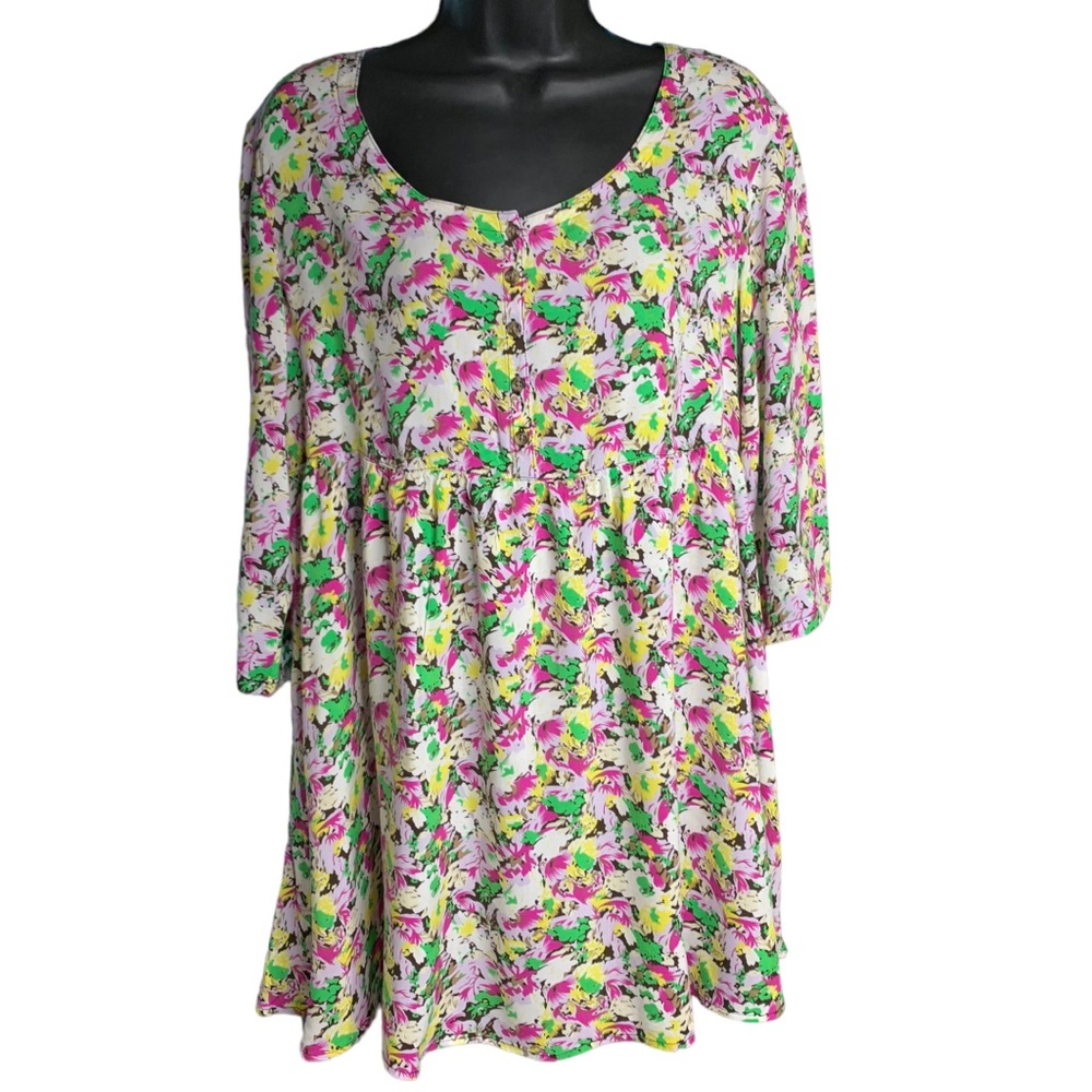 Vintage Free People Floral 3/4 Sleeve Tunic Sz M EUC
